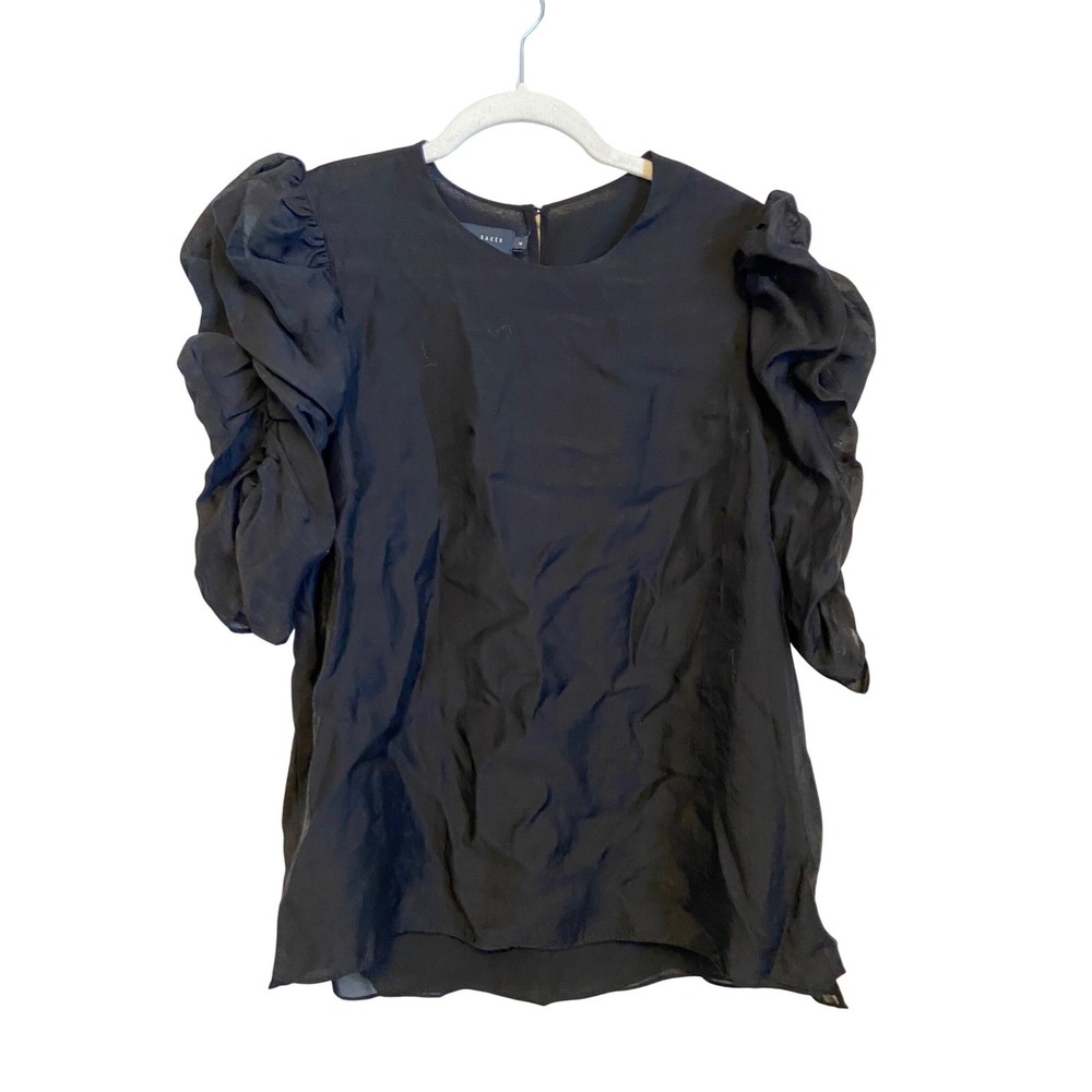 Ted‎ Baker Black Puff Sleeve Sheer Blouse Top Women US Size 10